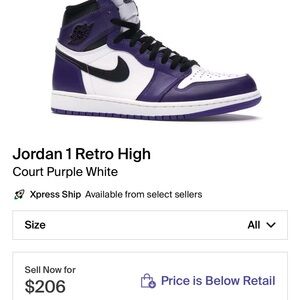 Used Jordan retro 1 high purple and white